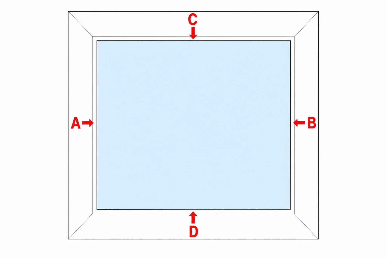 PVCu window technical diagram showing the actual glass unit extending 10mm inside the plastic frame rebate, with arrows B and D pointing to the hidden glass edges